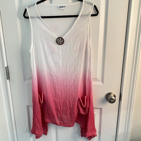 Mirror Image Tunic Top Size Large Swimsuit Cover Up White Pink Ombre Vacation L - Picture 1 of 4